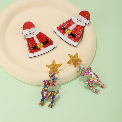 Christmas Clothes Hat Deer Earrings Acrylic-Jewearrings