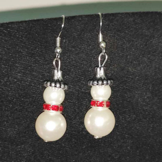 Christmas Retro Snowman Pearl Red Diamond Crystal Earrings-Jewearrings