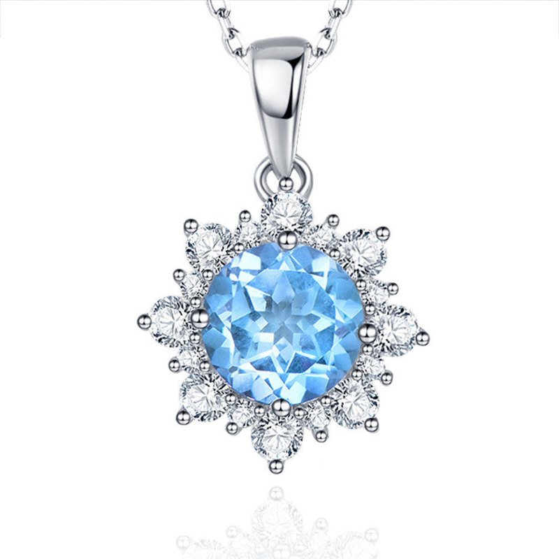 Christmas Sea Blue Topaz Snowflake Set European and American Colored Zircon Stud Earrings Pendant Necklace-Jewearrings