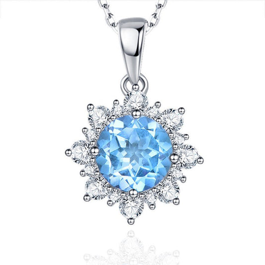 Christmas Sea Blue Topaz Snowflake Set European and American Colored Zircon Stud Earrings Pendant Necklace-Jewearrings