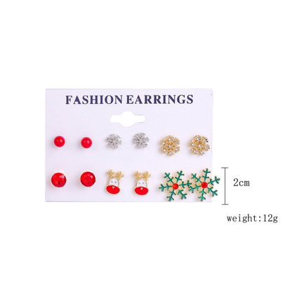 Christmas Stud Earrings Diamond Snowflake Set-Jewearrings