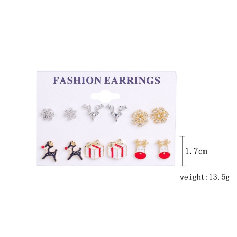 Christmas Stud Earrings Diamond Snowflake Set-Jewearrings