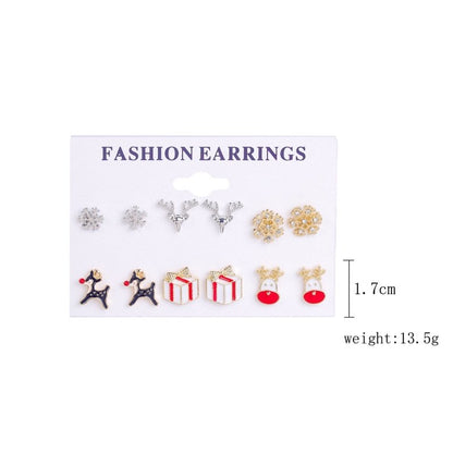 Christmas Stud Earrings Diamond Snowflake Set-Jewearrings