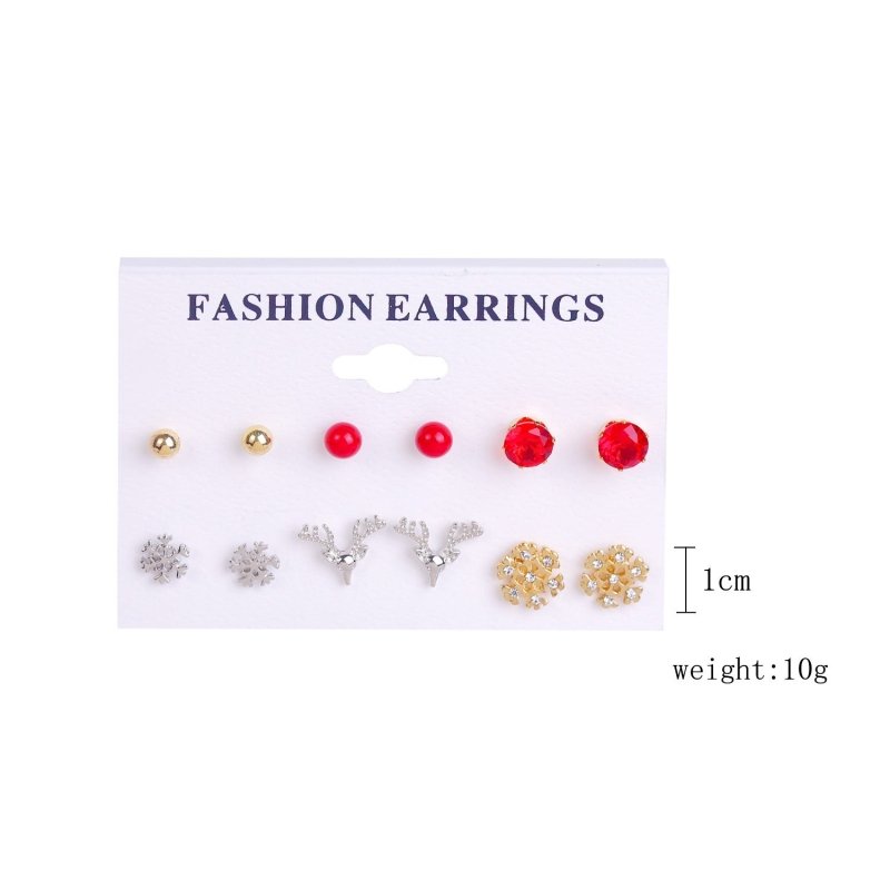 Christmas Stud Earrings Diamond Snowflake Set-Jewearrings