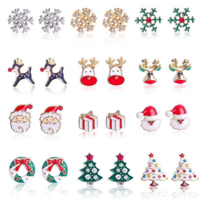 Christmas Stud Earrings Diamond Snowflake Set-Jewearrings