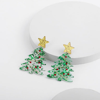 Christmas Tree Acrylic Long Women's Style Earrings-Jewearrings