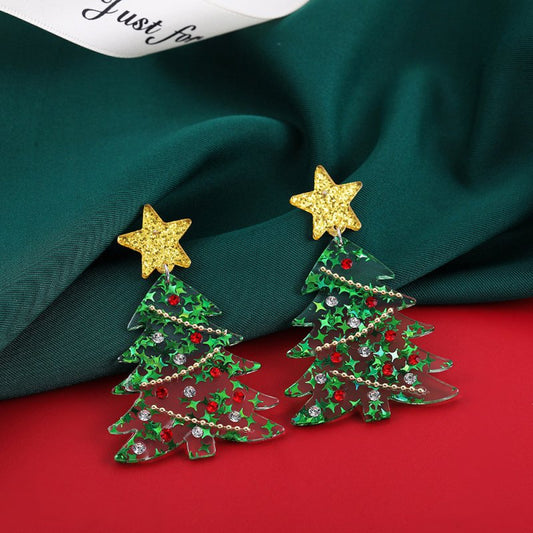 Christmas Tree Acrylic Long Women's Style Earrings-Jewearrings