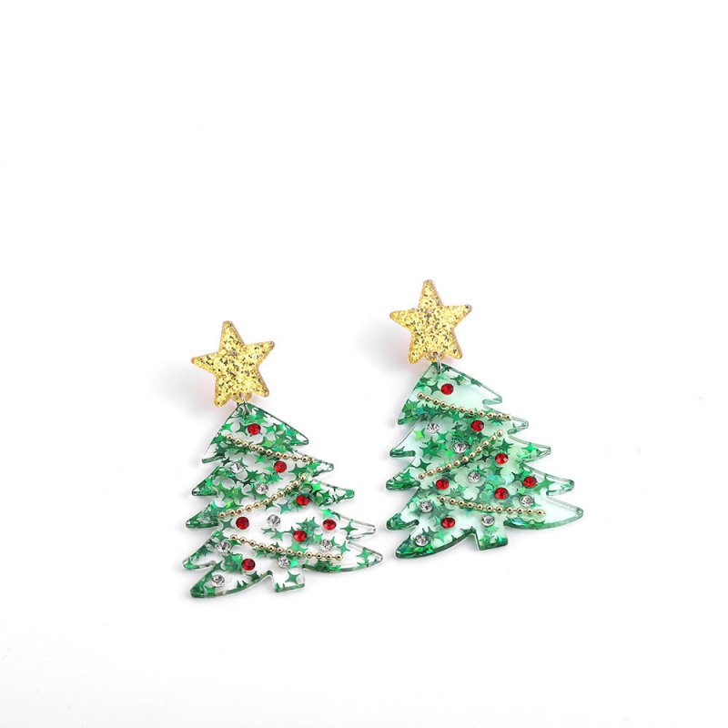 Christmas Tree Acrylic Long Women's Style Earrings-Jewearrings