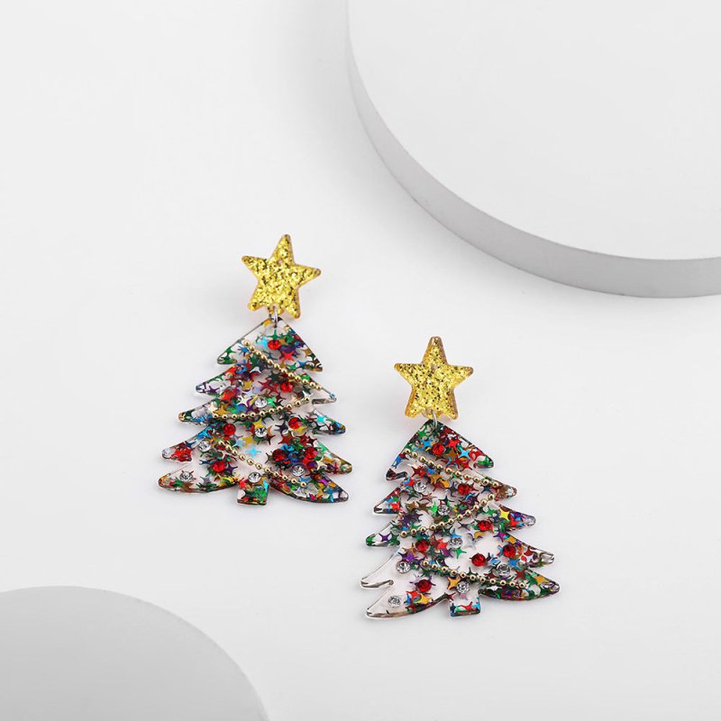 Christmas Tree Acrylic Long Women's Style Earrings-Jewearrings