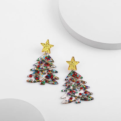 Christmas Tree Acrylic Long Women's Style Earrings-Jewearrings