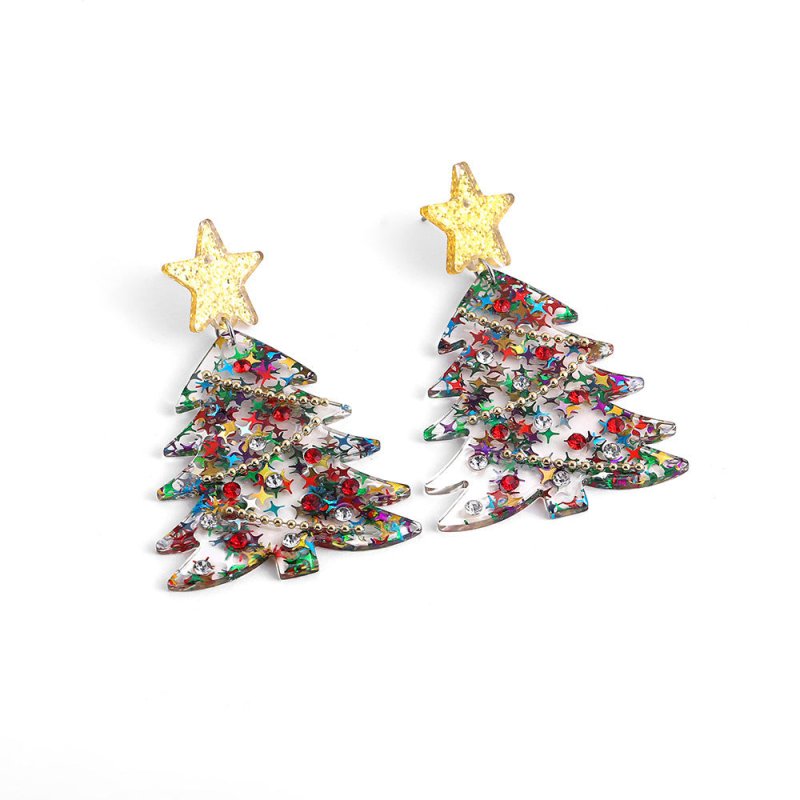 Christmas Tree Acrylic Long Women's Style Earrings-Jewearrings