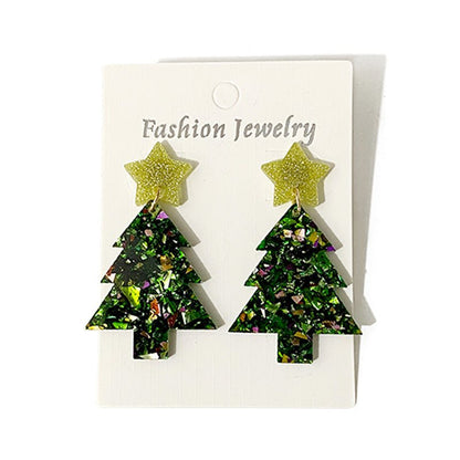 Christmas Tree Acrylic Stitching Fashion Earrings-Jewearrings