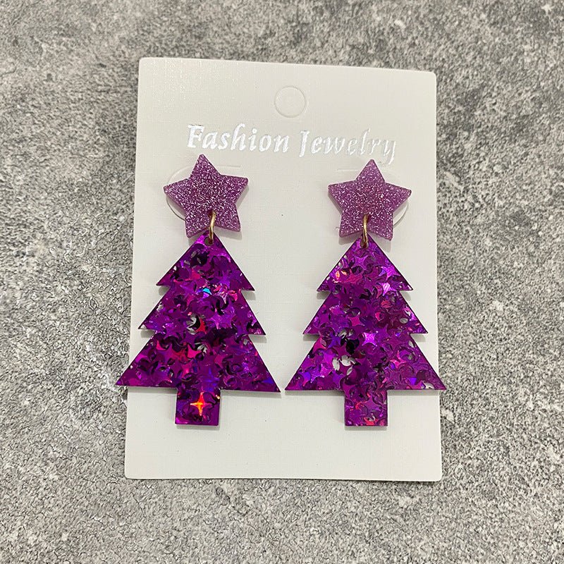 Christmas Tree Acrylic Stitching Fashion Earrings-Jewearrings