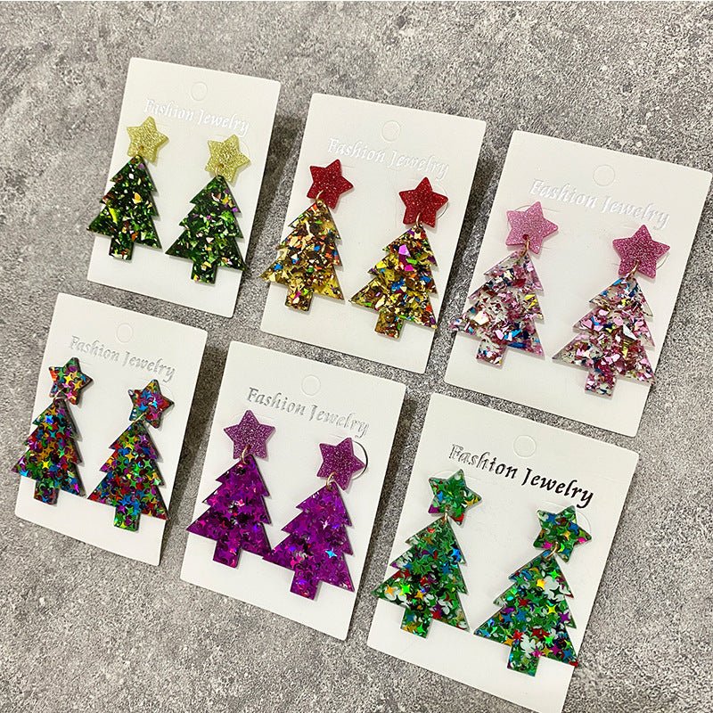 Christmas Tree Acrylic Stitching Fashion Earrings-Jewearrings