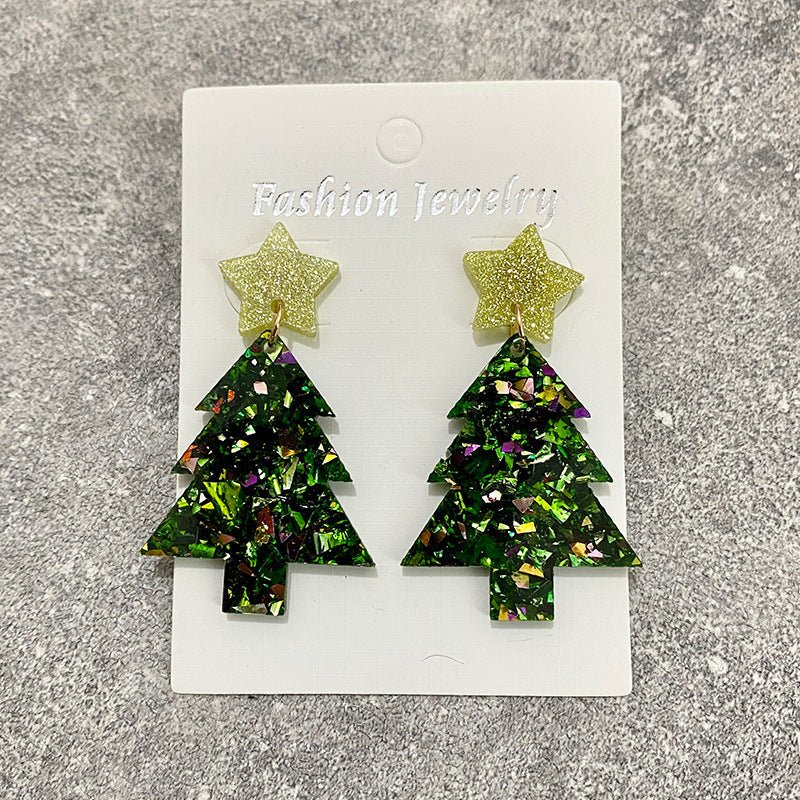 Christmas Tree Acrylic Stitching Fashion Earrings-Jewearrings