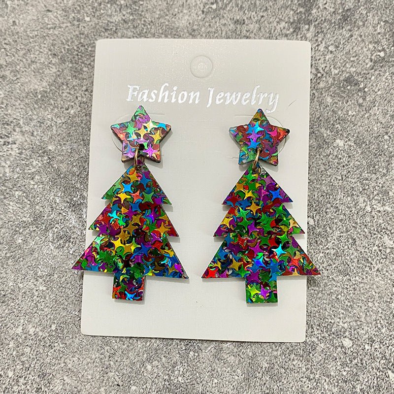 Christmas Tree Acrylic Stitching Fashion Earrings-Jewearrings