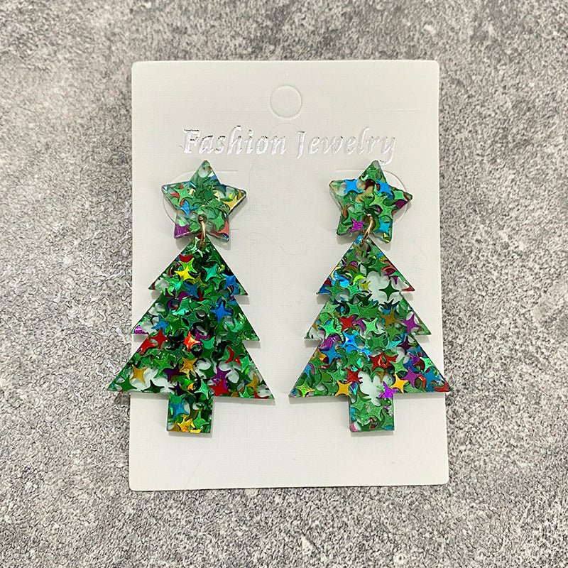 Christmas Tree Acrylic Stitching Fashion Earrings-Jewearrings