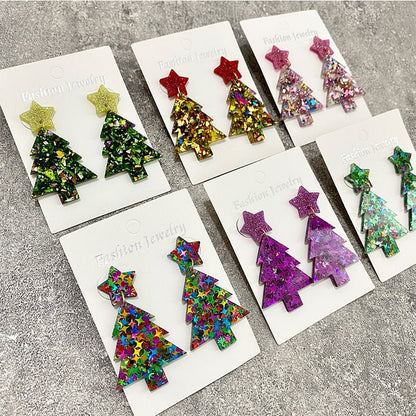 Christmas Tree Acrylic Stitching Fashion Earrings-Jewearrings