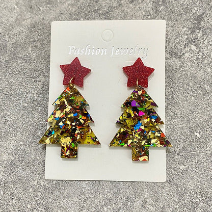 Christmas Tree Acrylic Stitching Fashion Earrings-Jewearrings