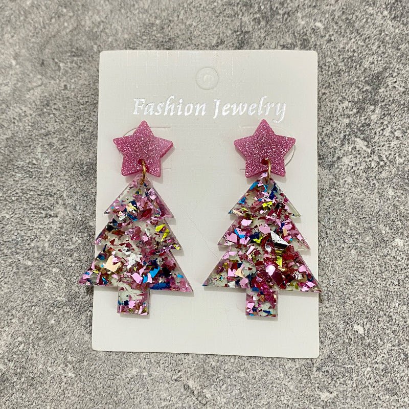 Christmas Tree Acrylic Stitching Fashion Earrings-Jewearrings