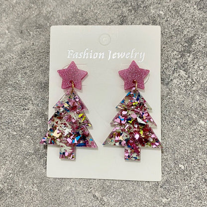 Christmas Tree Acrylic Stitching Fashion Earrings-Jewearrings