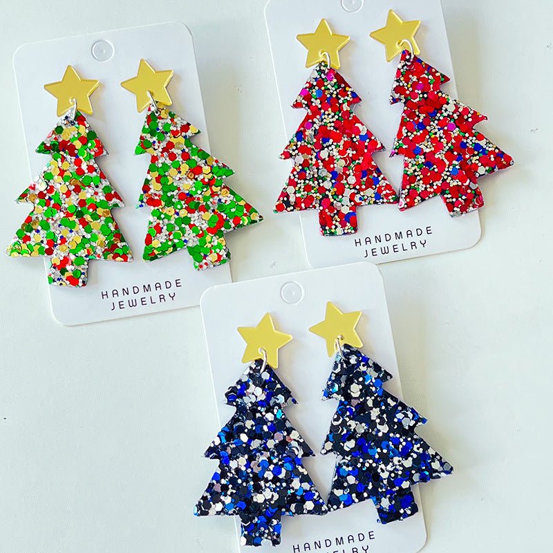 Christmas Tree GREAT Big Sequins Multi-color Holiday Atmosphere Party Exaggerated Earrings-Jewearrings