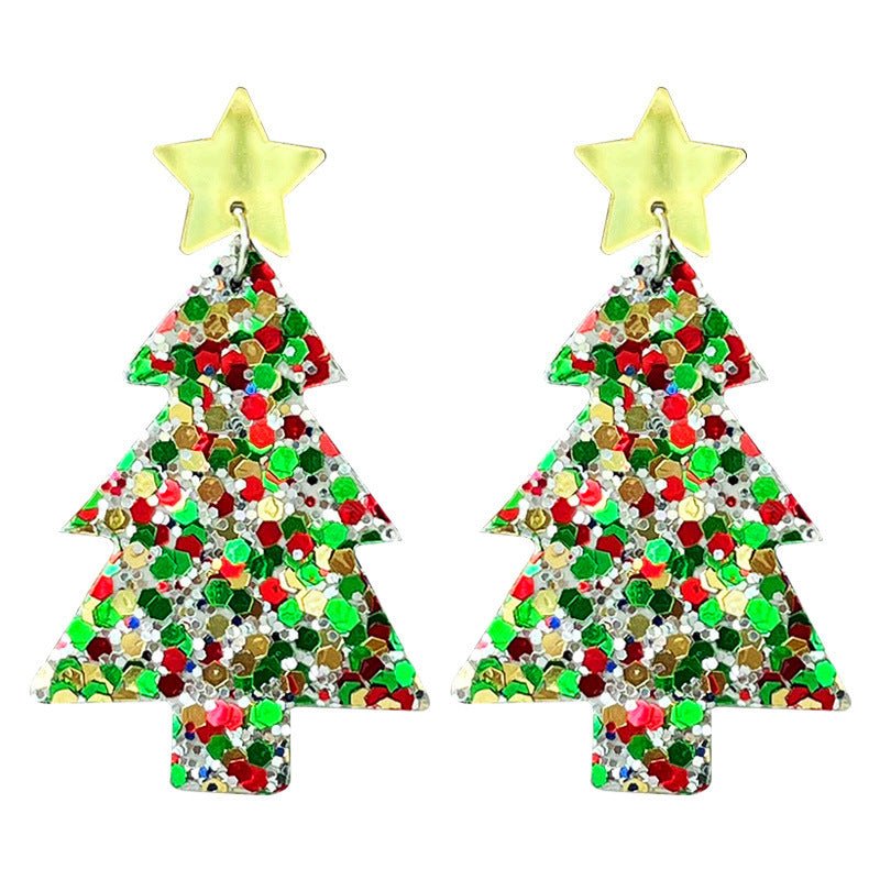 Christmas Tree GREAT Big Sequins Multi-color Holiday Atmosphere Party Exaggerated Earrings-Jewearrings