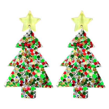 Christmas Tree GREAT Big Sequins Multi-color Holiday Atmosphere Party Exaggerated Earrings-Jewearrings