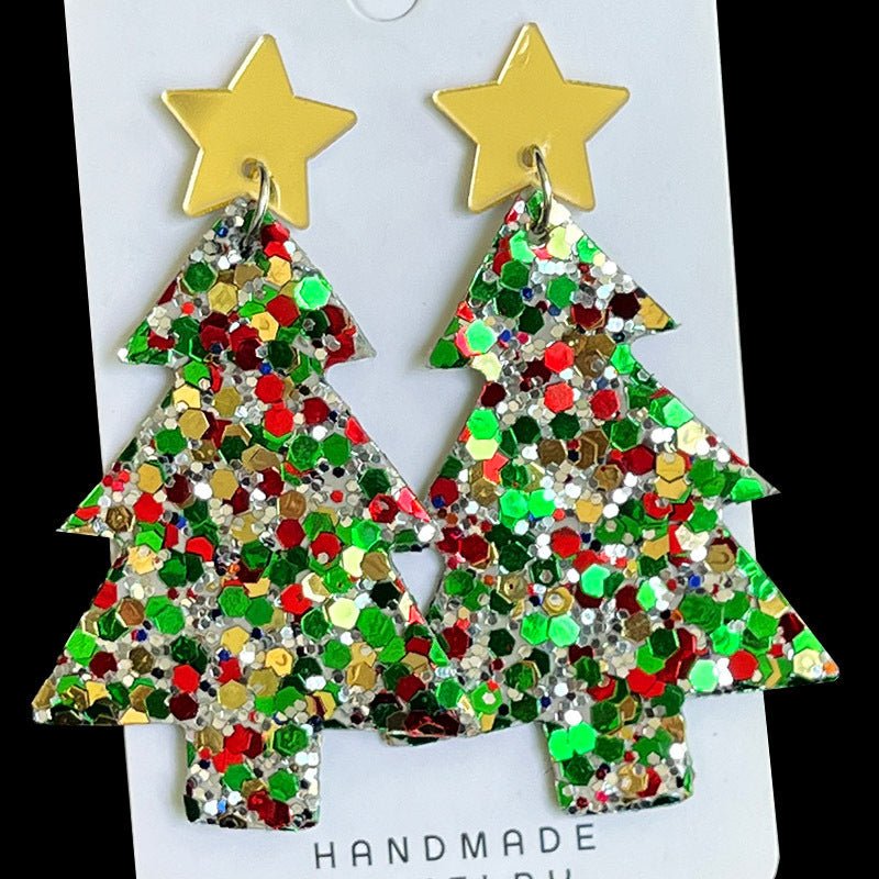 Christmas Tree GREAT Big Sequins Multi-color Holiday Atmosphere Party Exaggerated Earrings-Jewearrings