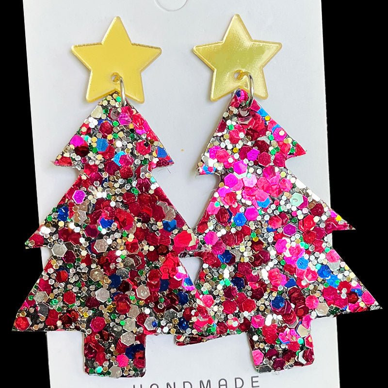 Christmas Tree GREAT Big Sequins Multi-color Holiday Atmosphere Party Exaggerated Earrings-Jewearrings