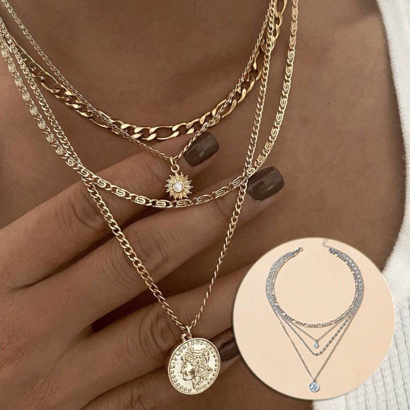 Chunky Gold Necklace Chunky Charm Necklace For Women Layered Gold Necklace For Women Silver Coin Necklace Jewelry Gifts For Women-Jewearrings