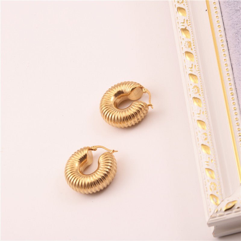 circle electric water pipe shape gold-plated earrings-Jewearrings