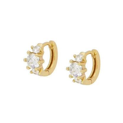 Classic Three Zircon Earrings Electroplated Real Gold Small Ear Buckle-Jewearrings