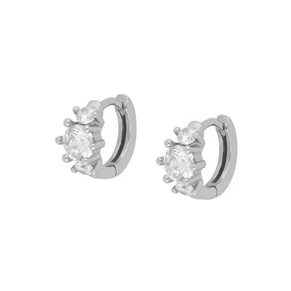 Classic Three Zircon Earrings Electroplated Real Gold Small Ear Buckle-Jewearrings