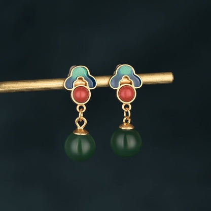 Classical Cheongsam Accessories Gold Plated Enamel Leaf Earrings-Jewearrings