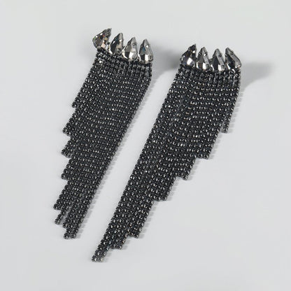 Claw Chain Alloy Diamond-studded Rhinestone Full Diamond Tassel Earrings Women-Jewearrings