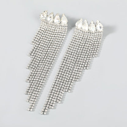 Claw Chain Alloy Diamond-studded Rhinestone Full Diamond Tassel Earrings Women-Jewearrings