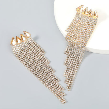 Claw Chain Alloy Diamond-studded Rhinestone Full Diamond Tassel Earrings Women-Jewearrings