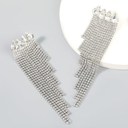 Claw Chain Alloy Diamond-studded Rhinestone Full Diamond Tassel Earrings Women-Jewearrings