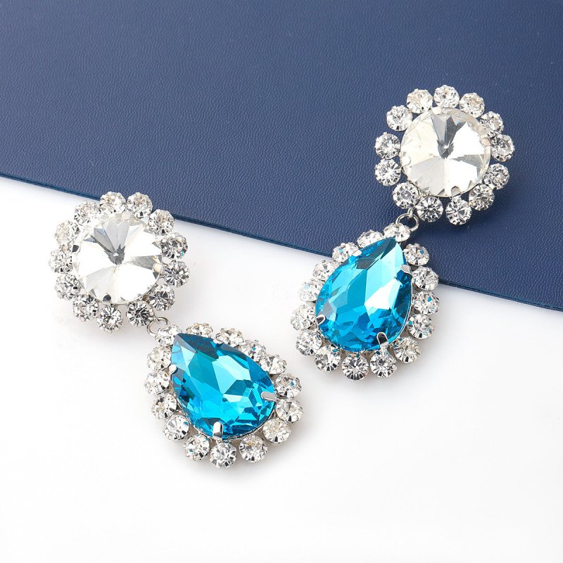 Claw Chain Series Round Drop Shaped Alloy Diamond Set Glass Diamond Geometric Earrings-Jewearrings