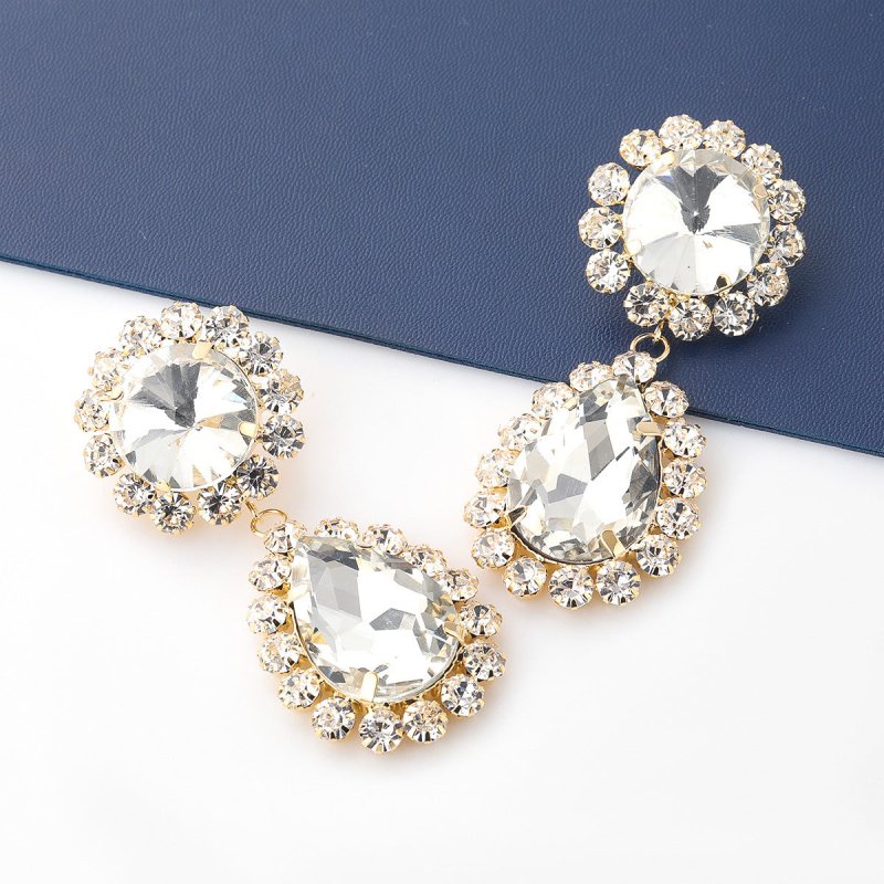 Claw Chain Series Round Drop Shaped Alloy Diamond Set Glass Diamond Geometric Earrings-Jewearrings