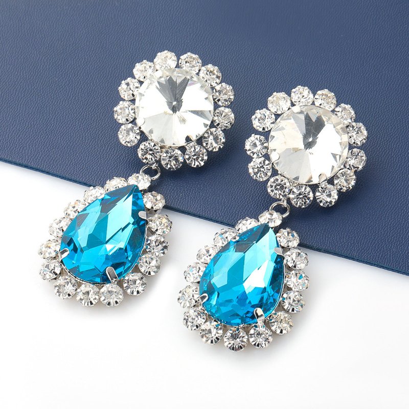 Claw Chain Series Round Drop Shaped Alloy Diamond Set Glass Diamond Geometric Earrings-Jewearrings