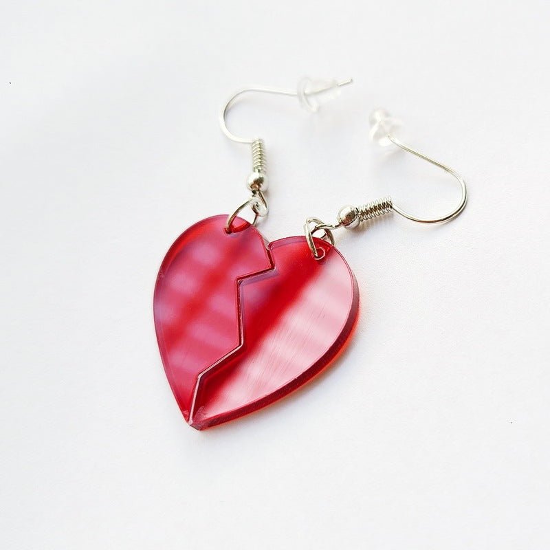 Clear Acrylic Red Vintage Broken Heart Earrings-Jewearrings