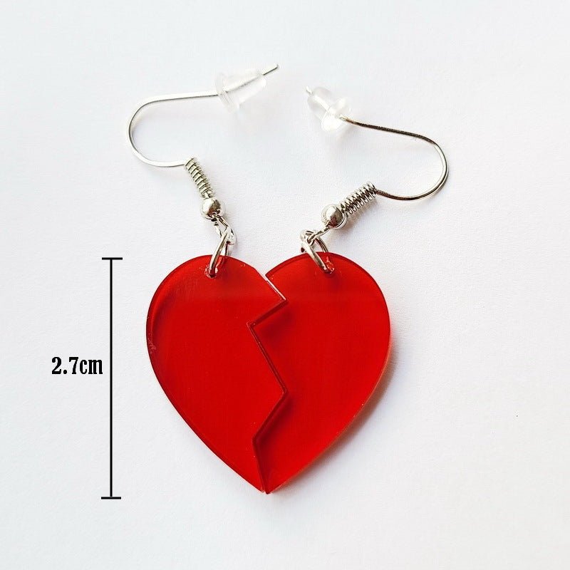 Clear Acrylic Red Vintage Broken Heart Earrings-Jewearrings