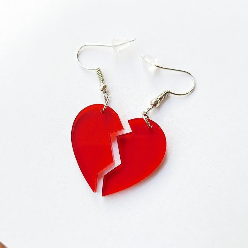 Clear Acrylic Red Vintage Broken Heart Earrings-Jewearrings