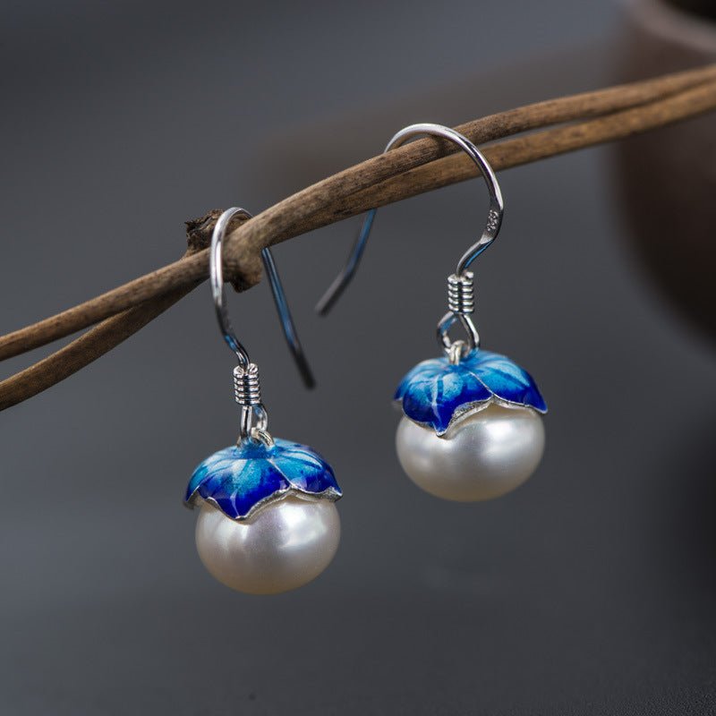 Cloisonne 925 Silver Earrings Sukhothai gold jewelry design freshwater pearl earrings earrings lotus female wholesale-Jewearrings