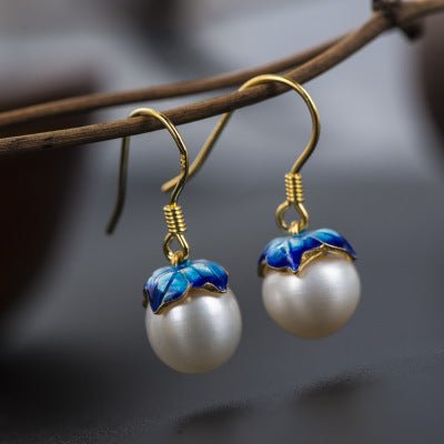 Cloisonne 925 Silver Earrings Sukhothai gold jewelry design freshwater pearl earrings earrings lotus female wholesale-Jewearrings