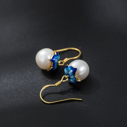 Cloisonne 925 Silver Earrings Sukhothai gold jewelry design freshwater pearl earrings earrings lotus female wholesale-Jewearrings