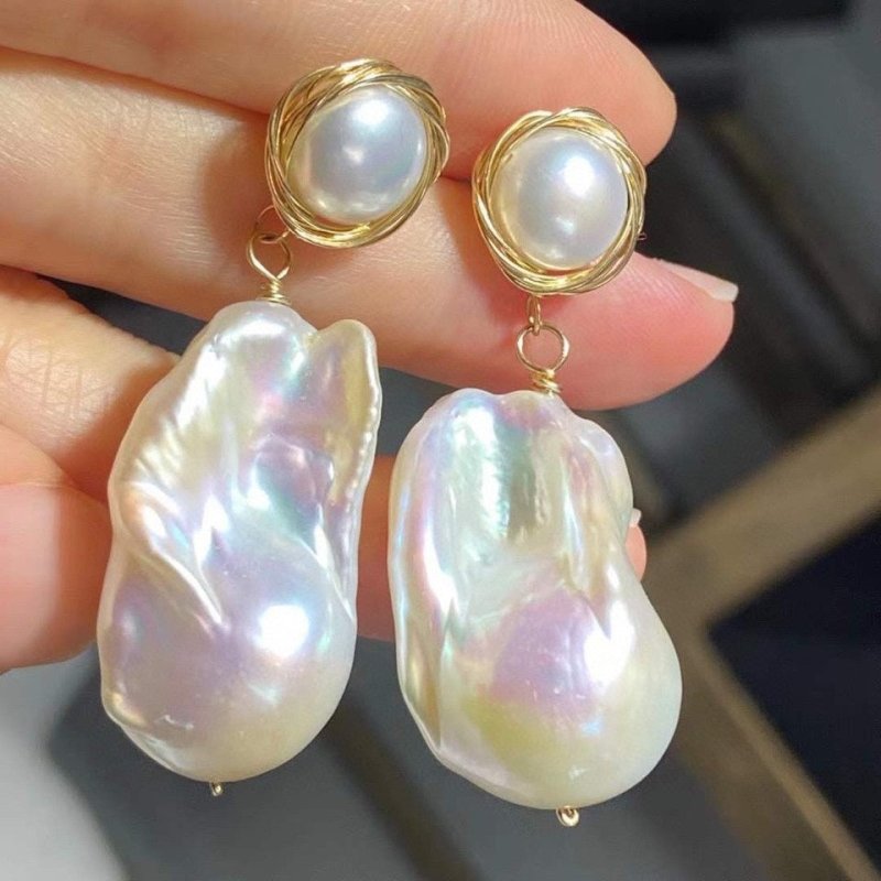 Cloud Light Baroque Pearl Earrings-Jewearrings