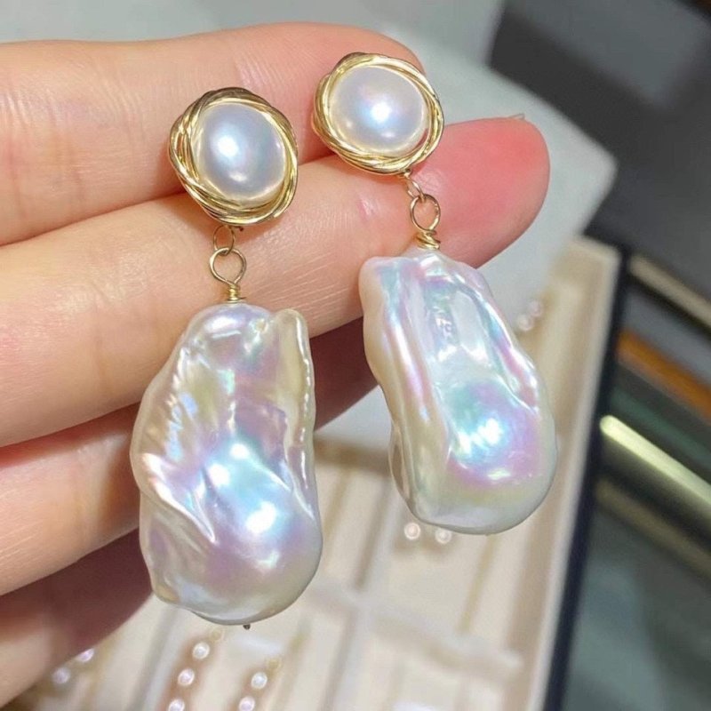 Cloud Light Baroque Pearl Earrings-Jewearrings